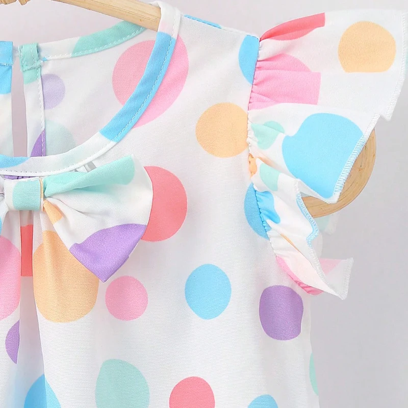 1pcs baby girl summer dress cute bow colored dots short sleeved children\'s accessories