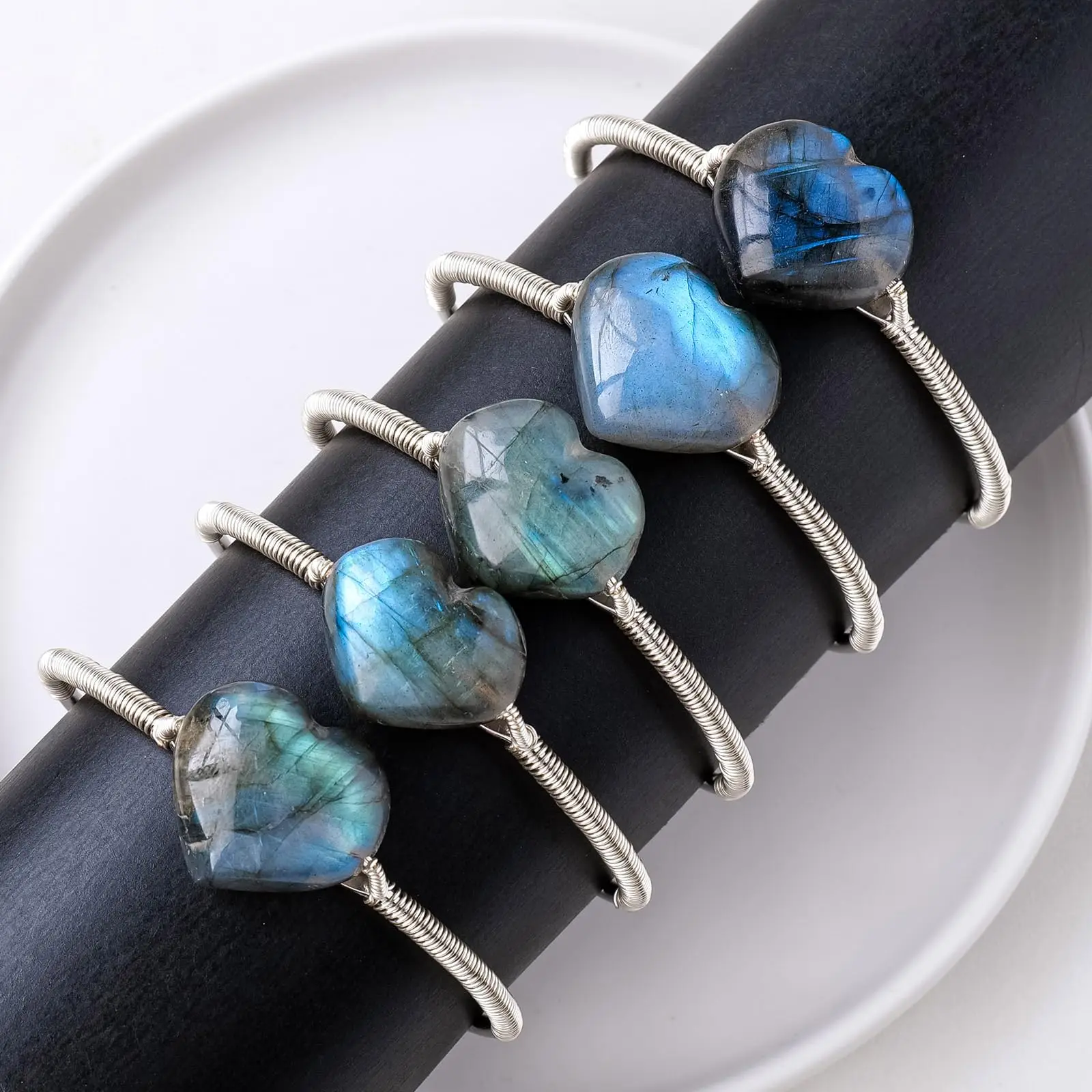 Bracelet réglable en pierre de coeur de labrumen, bijoux en cristal de guérison unisexe, 1PC