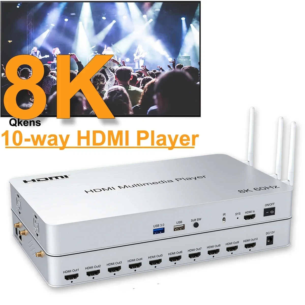 8K 60Hz 10 Way HDMI Multi-Media Player USB 3.0 KVM U Flash Disk Video Player HDR10 3D 48Gbps H.265 Andriod 10.0 2K 4K Wifi DLNA