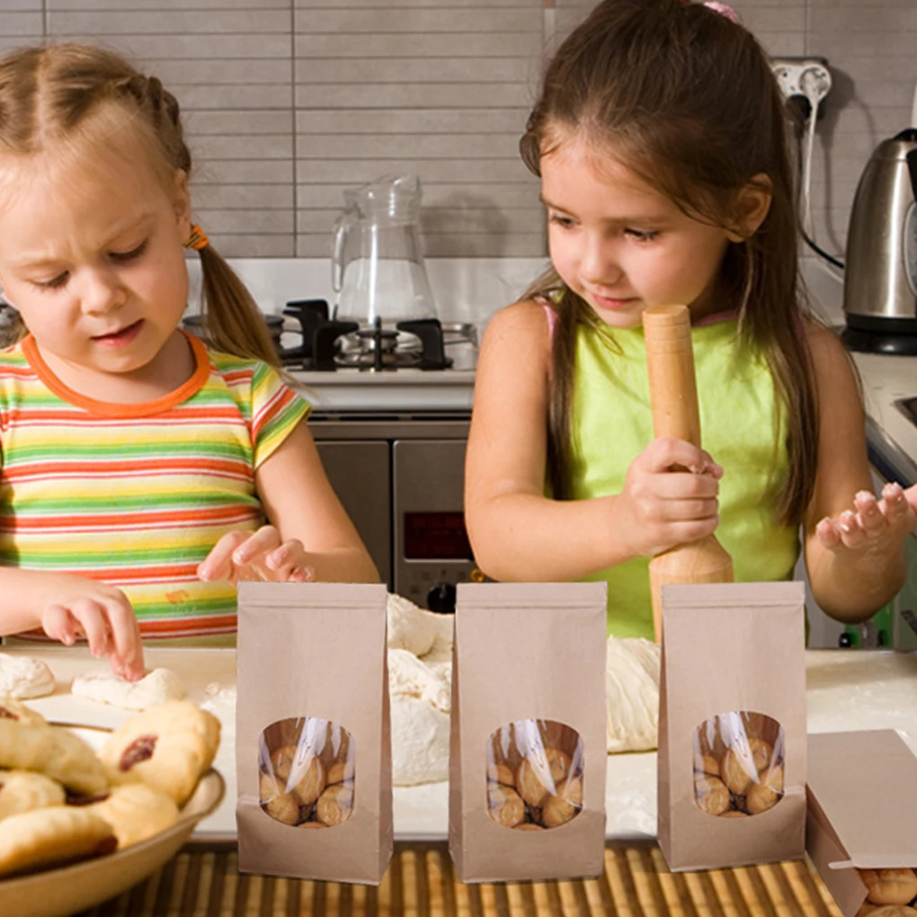 50 Pcs Bakery Bags Window Sealing Pack Kraft Paper Bag Cookie Packs XS