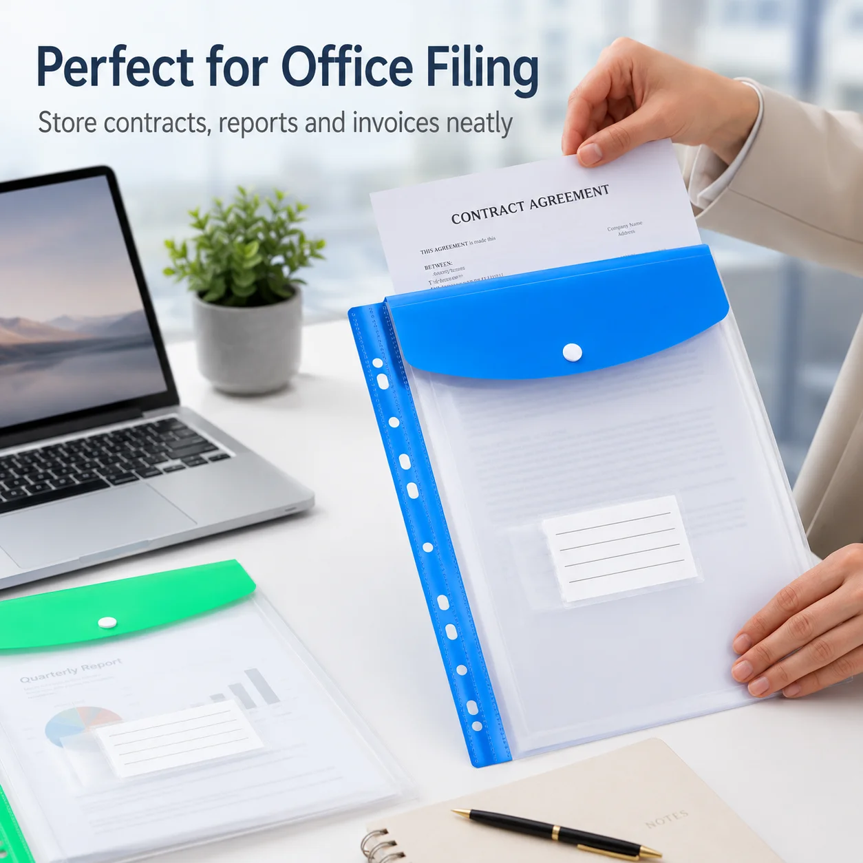 6 Colors A4 Sheet Protectors, 11 Hole Punched Plastic Page Protectors for Binders, Clear Paper Sleeves for Document Filing view 2