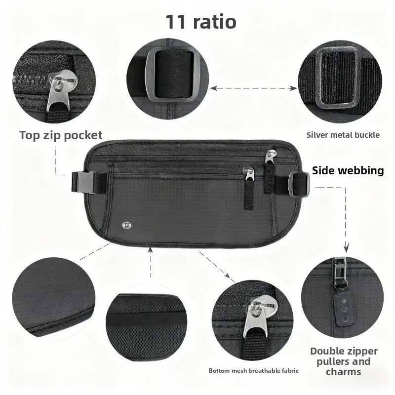 

Black Multi Zip Travel Organizer Grid Patterned Design - Adjustable Strap Functional Pouch for Trip & Daily Essentials Storage