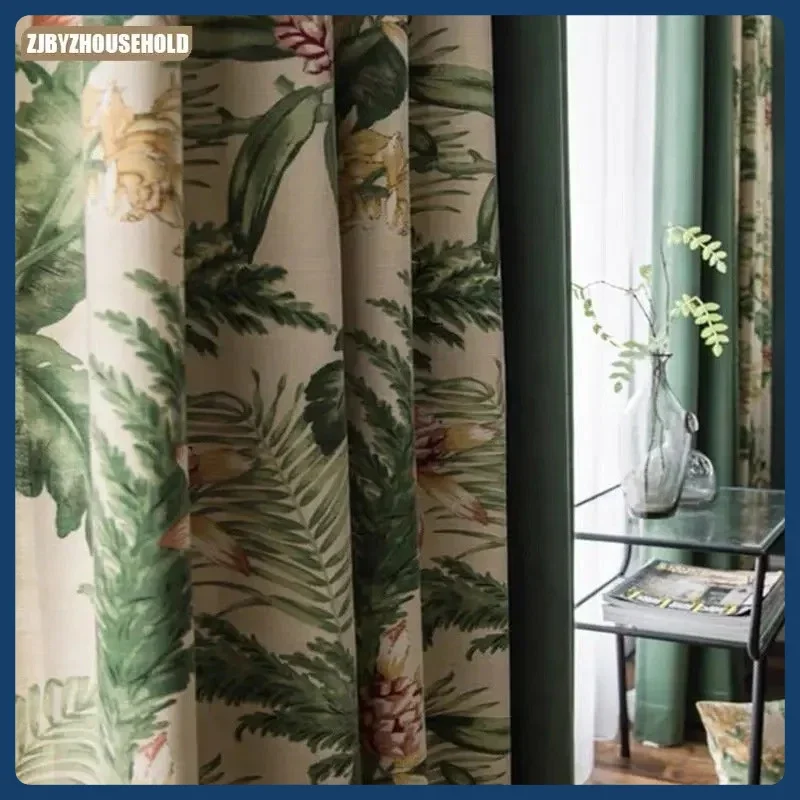 

Luxury Countryside American Pastoral Shading Cotton Linen Curtains for Living Dining Room Bedroom French Window Splicing Villa