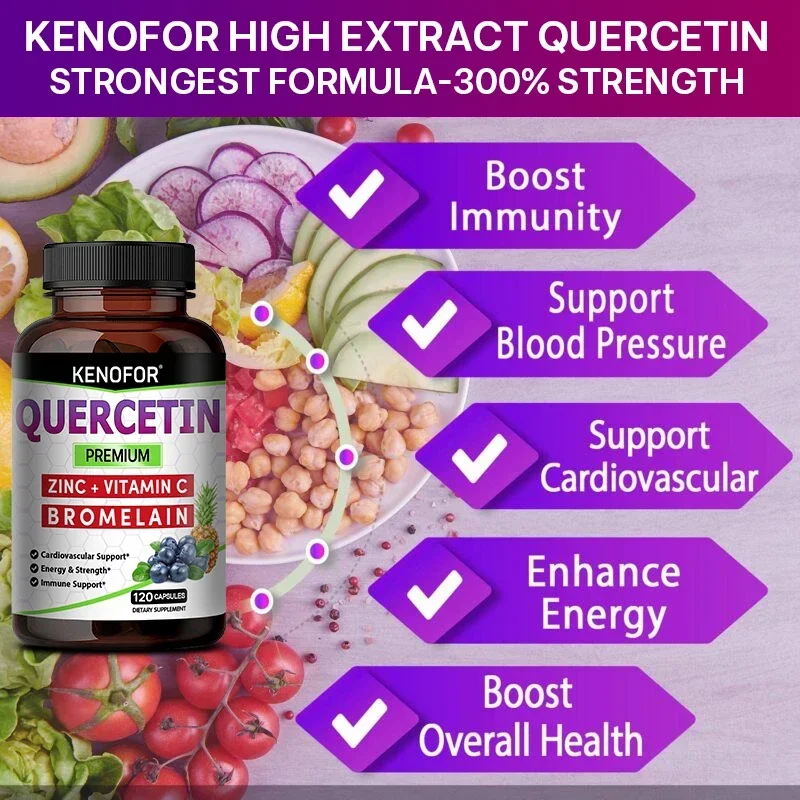 Quercetin with Bromelain, Zinc & Vitamin C - Immune, Cardiovascular & Respiratory Support, Natural Antioxidant, Vegetarian