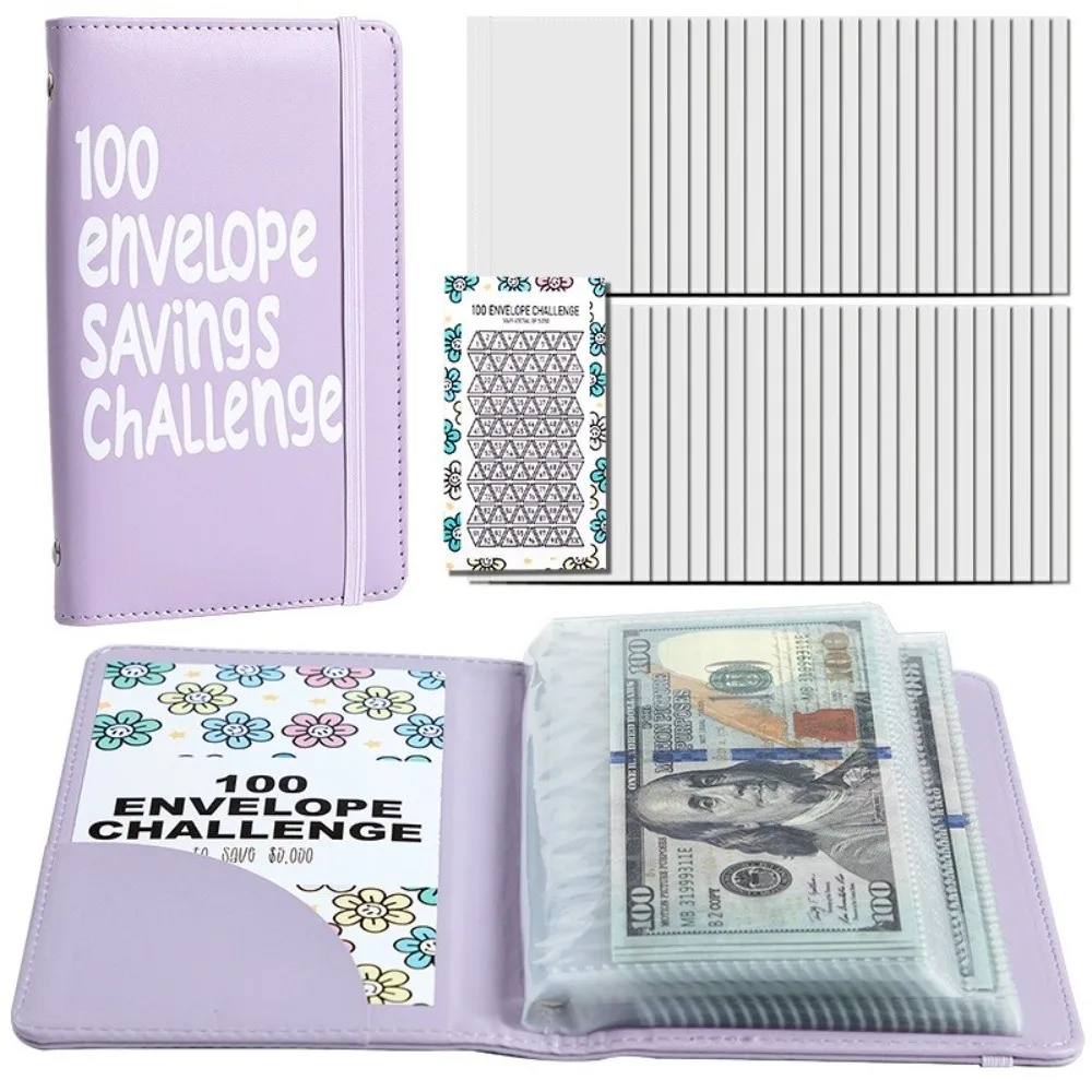 

Save Money 100 Envelopes Money Saving Challenge PU Reusable Money Collection Book Large Capacity Portable