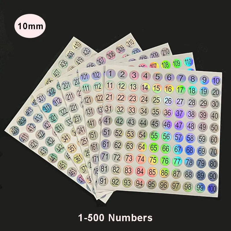 5 Blatt (1–500) Laser-Zahlen-Aufkleber, Etikett für Nagellack, Farbspitzen, Display, Markierung, Aufkleber, Zahlen, Anleitung, DIY-Maniküre-Werkzeuge