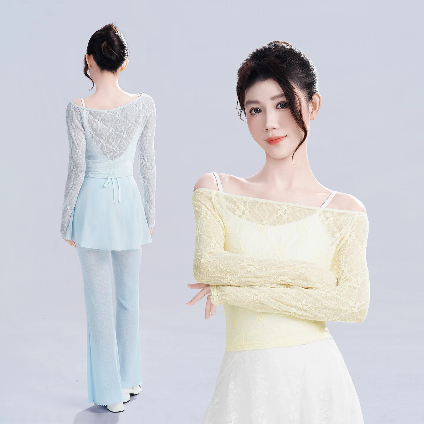 

Женские и девичьи танцевальные топы: кружевная блузка с длинным рукавом, топы на одно плечо из тюля, танцевальные топы с 3D-узорами, классические балетные топы, рубашки для йоги