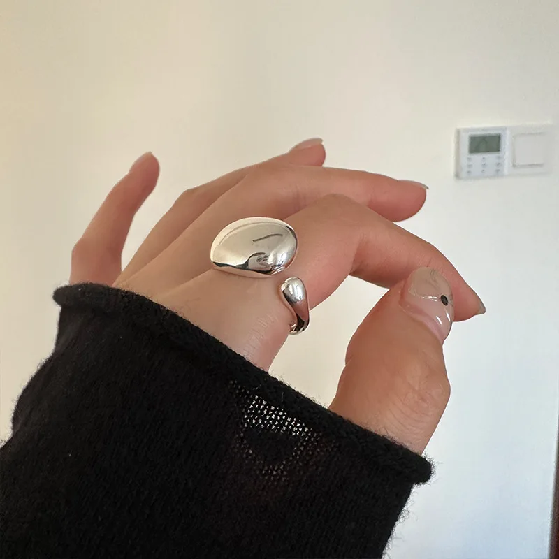 Women's 925 Sterling Silver Sanding Face Adjustable Ring