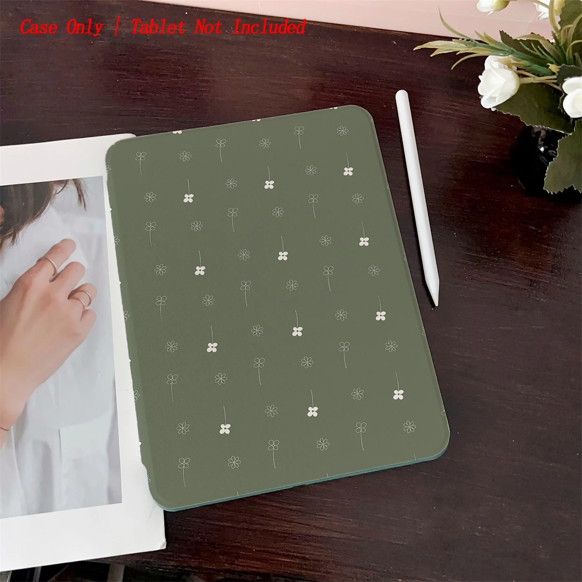 

8 Fresh Style Printed iPad Case, 360° Rotating Stand & Pen Slot,Book Style, Auto Sleep/Wake, Compatible with Various Apple iPads