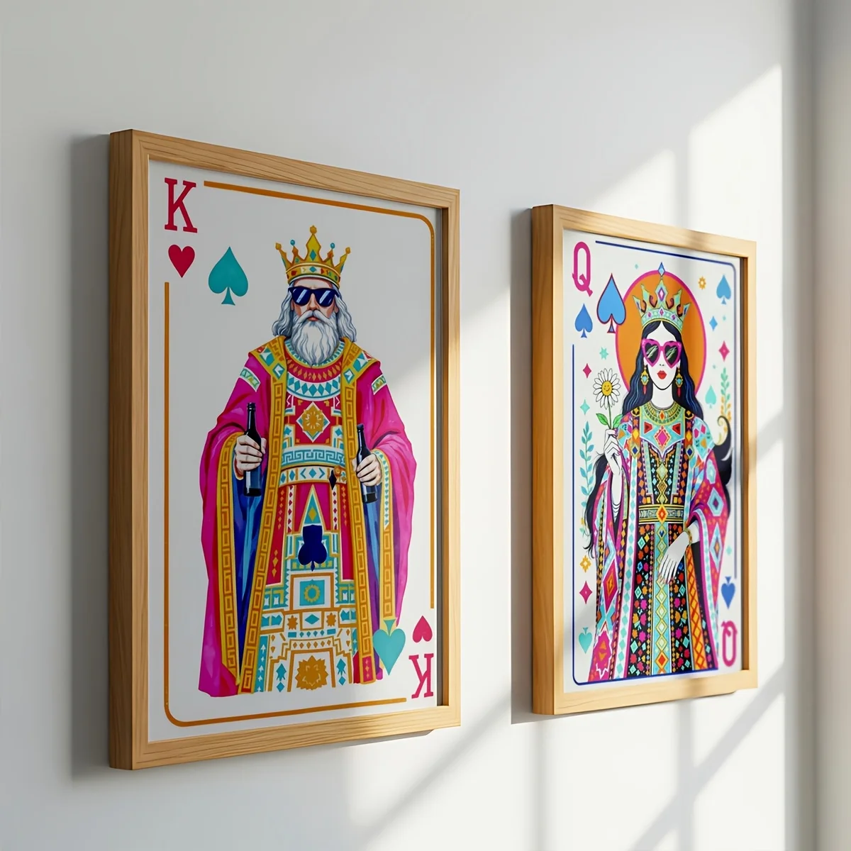 2pcs King & Queen of Hearts Playing Card Canvas Poster, Unframed Retro Maximalist Wall Art for Living Room and Bedroom Decortion