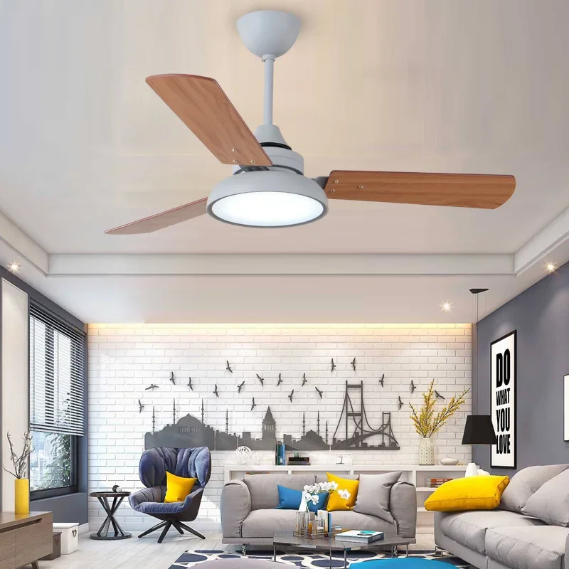 42 48 Inch Ceiling Fans With Lights 110V 220V Wooden Nordic Wood Blades Cooling Fans Remote Control Fan Lamp Green Black Grey