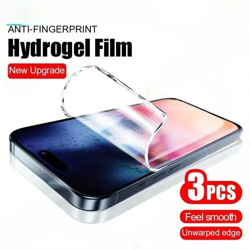 

3Pcs Ultra Clear Hydrogel Film For iPhone 17 16 15 14 Pro Max Air 15 14 Plus Screen Protector For IPhone 13 12 11 Pro XR XS Max