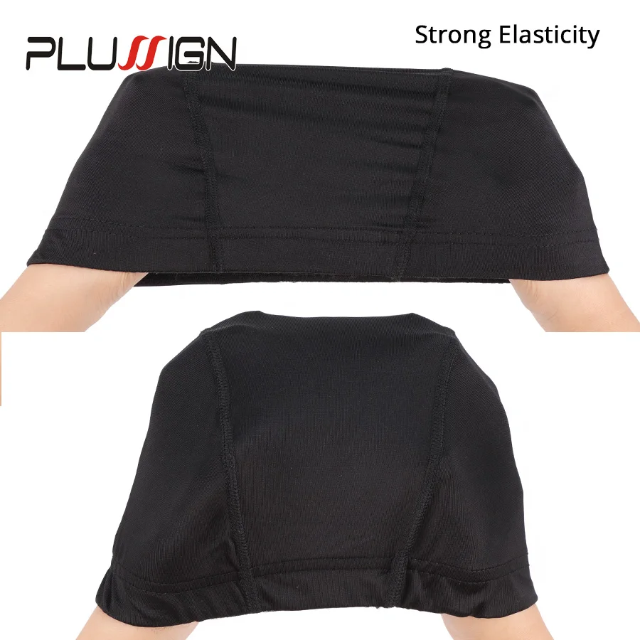 Plussign Spandex kubbe tarzı peruk kap yapmak için peruk S/M/L elastik örgü kubbe kap Net siyah elastik bant ile havalandırmalı peruk kapaklar