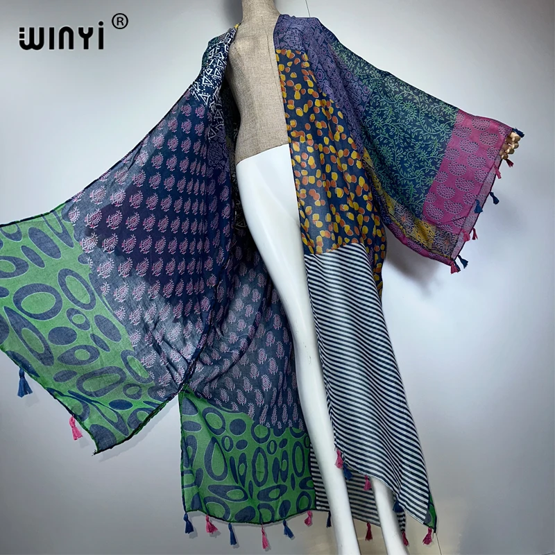 فستان كيمونو ماكسي صيفي أنيق من WINYI أفريقيا لتغطية الشاطئ سترة عباية للمرأة المسلمة معطف بوهو قفطان ملابس الشاطئ قفطان