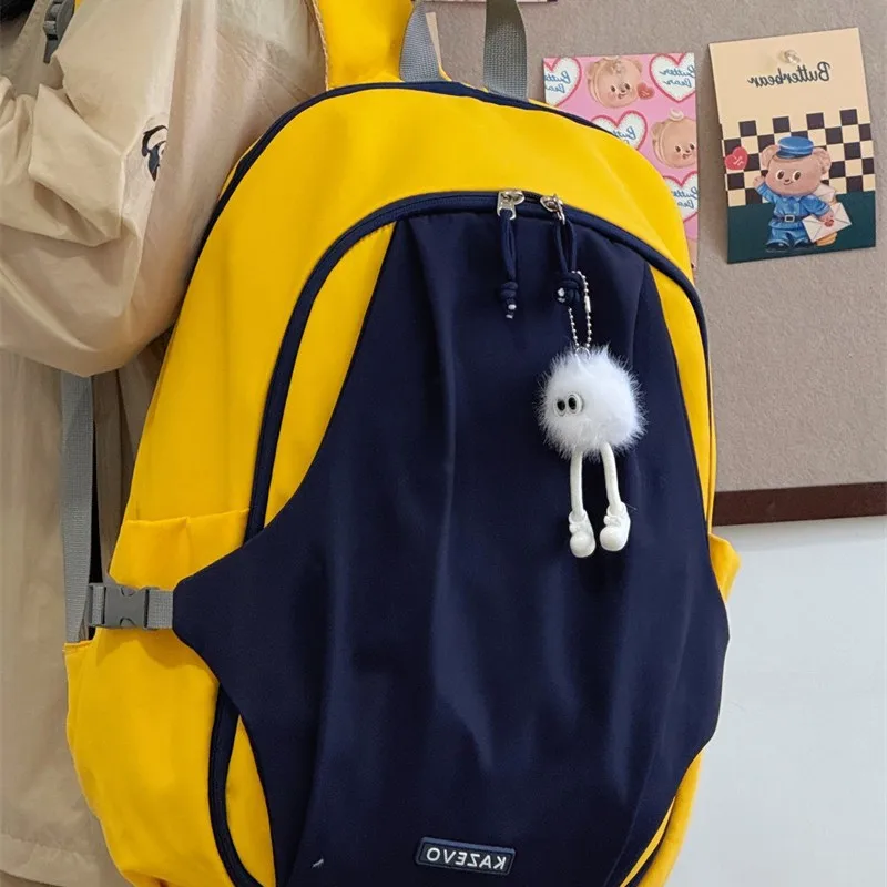 Trendy Color Splicing Vintage Backpack For Women Lightweight Multi Pocket Large Capacity Student Laptop Casual Daypack