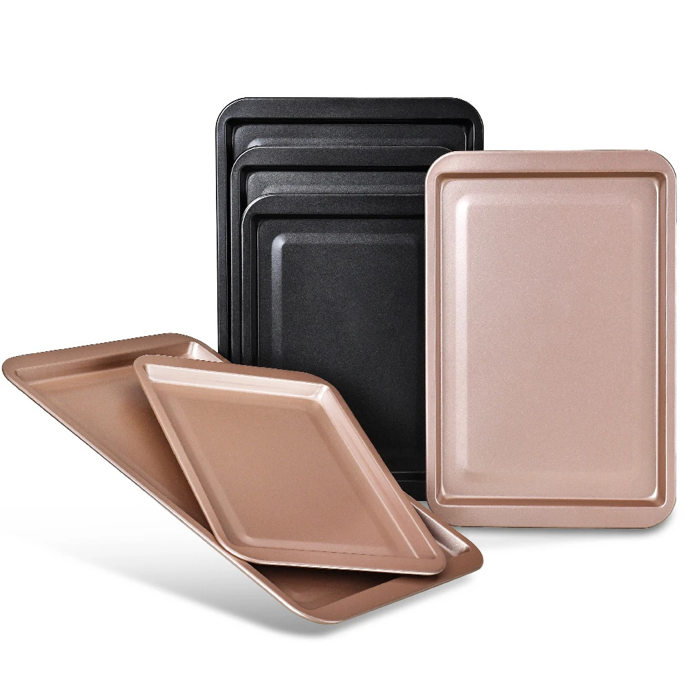 Bandeja rectangular antiadherente para hornear, hoja de acero al carbono, bandeja de horno para galletas, pastel, Pizza, asado, Muffin, Pan, utensilios para hornear, pastel plateado