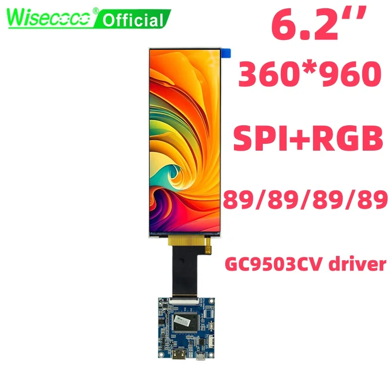 Wisecoco 6.2 Inch 360x960 Stretch Bar IPS Display Mini LCD Screen SPI RGB Interface For Smart Home Appliance Shelf Advertising