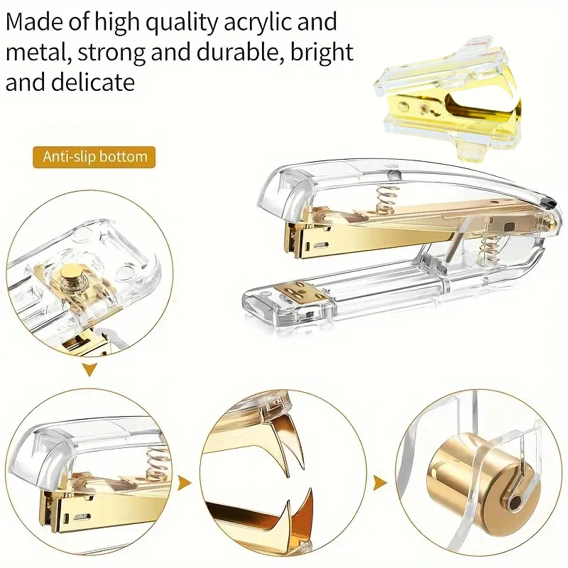 Rose Golden Desk Accessories Acrylic Stapler Staples Remover Tape Holder Pen Holder Ballpoint Pen Scissors Binder Staples Phone