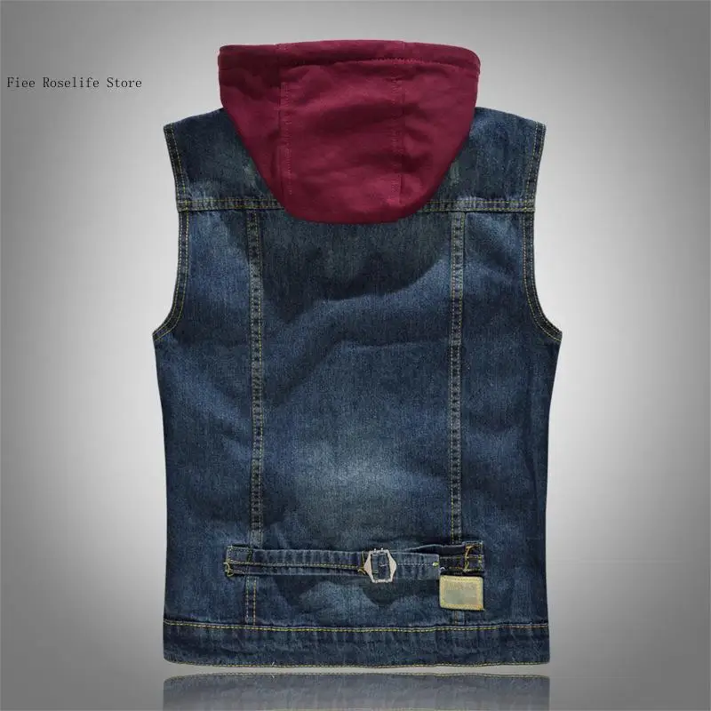 Spring and Autumn Leisure Blue Button Slimming Detachment Hat Motorcycle Denim Sleeveless Coat Vest Male