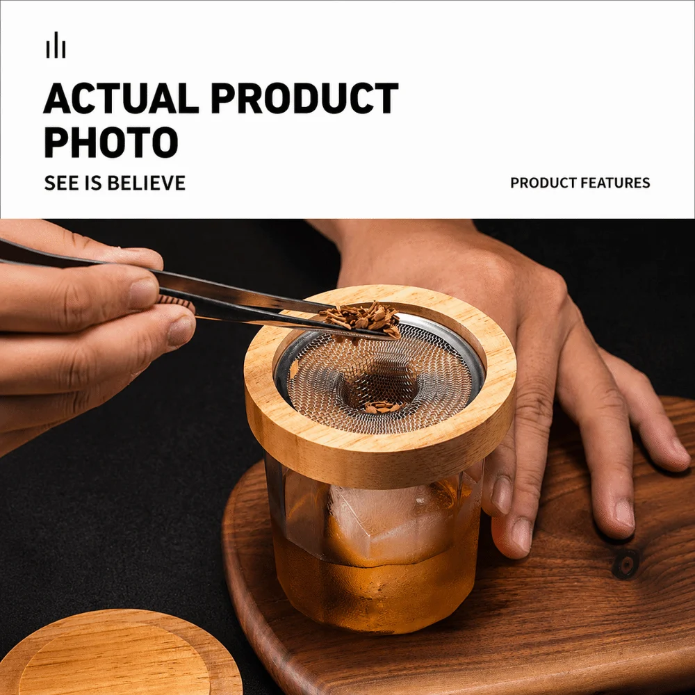 Solid Wood Cocktail Smoke Tool Mesh Filter Bar Craft Fit Smoke Dome Cover Detach Structure Smoke Dome Bar Mix Gear