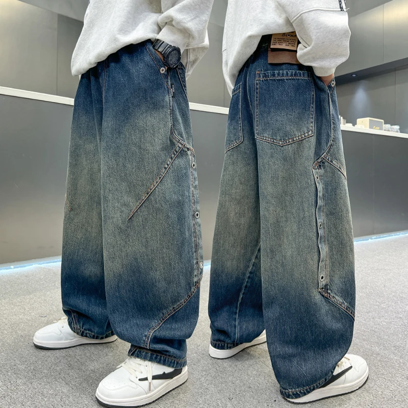 

New Design Kids Autumn Baggy Jeans Trousers for Teenager Boy 5 6 7 8 9 10 11 12 13 14 Years Child High Quality Loose Denim Pants