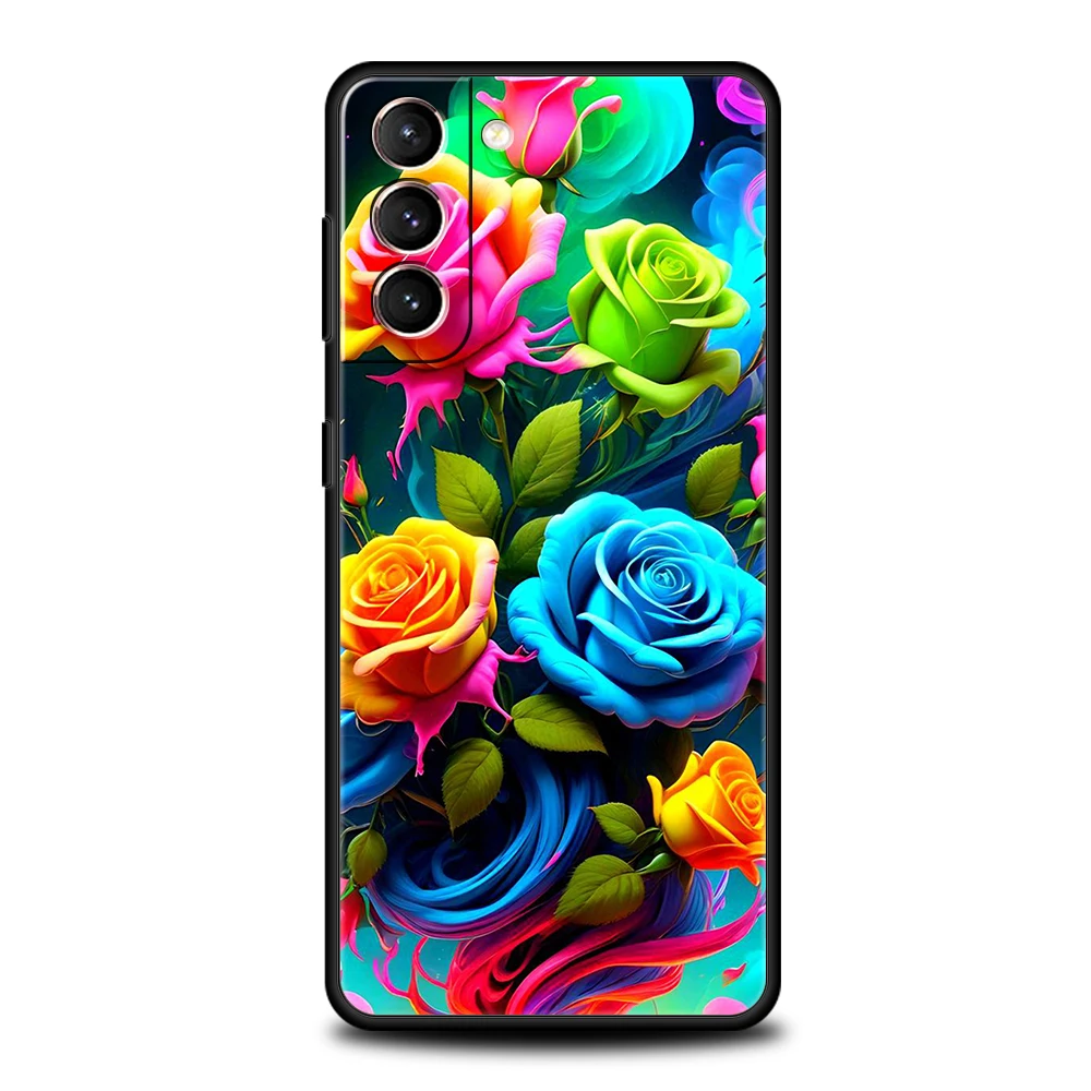 Colorful Flower Phone Case for Samsung Galaxy S24 S23 S22 S20 S21 FE Ultra S10 S10E S9 S8 Plus 5G Silicone Cover Capas Funda Bag