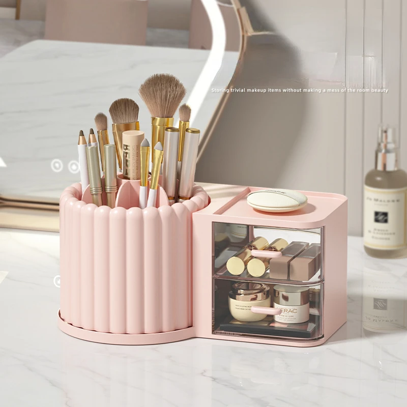 

Cosmetic Storage Box Rotating Pen Holder Dresser Table Large Capacity Makeup Brush Powder Puff Storage Rack
