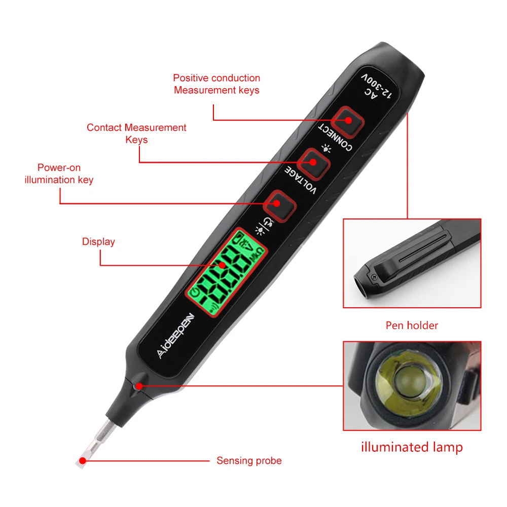 Stylo Type Multimètre Numérique AC12-300V Tension Testeur ntelligent Professionnel Courant Mètre Sans Contact Voltmètre Capteur