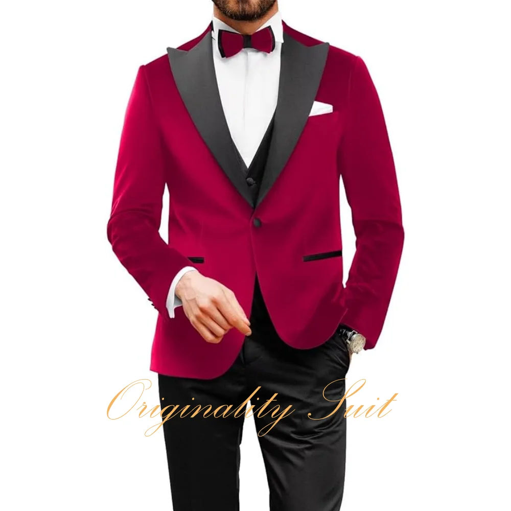 

Men's Velvet Suit 3 Piece One Button Tuxedo Slim Fit Blazer Wedding Tuxedo Party Dinner Velvet Men Suits
