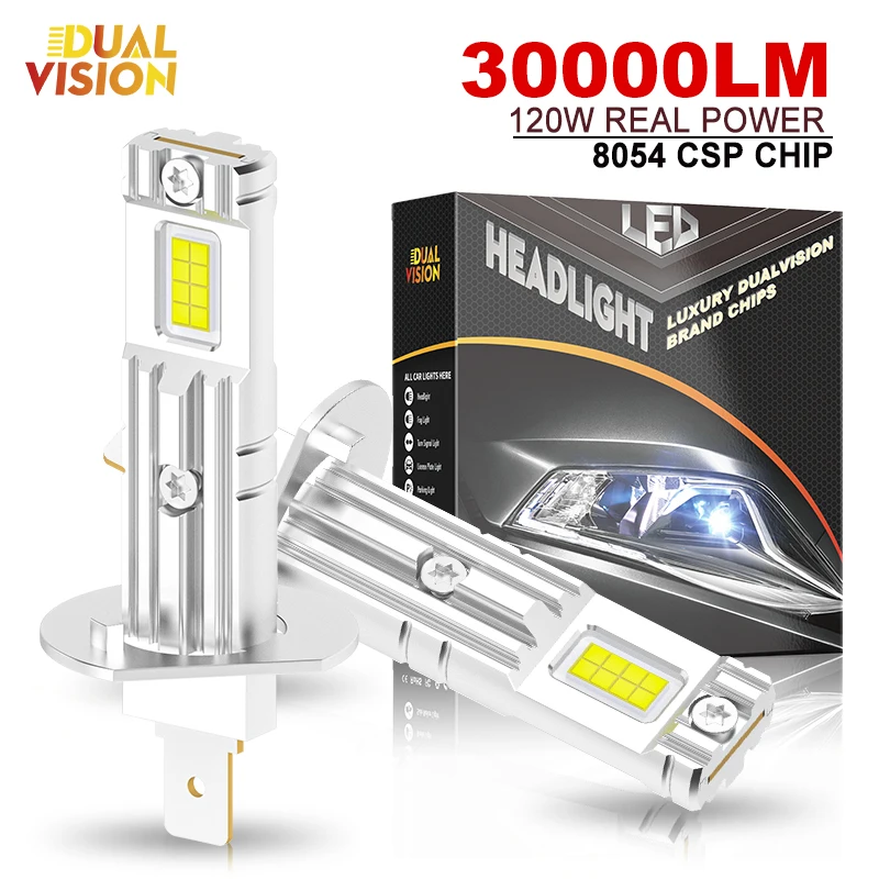 

H1 H3 LED Headlights Canbus 120W 8054 CSP Chips 6000K 30000LM Auto Lamps Turbo Bulbs Universal Adapter 1: 1 Mini Diode 12V 24V