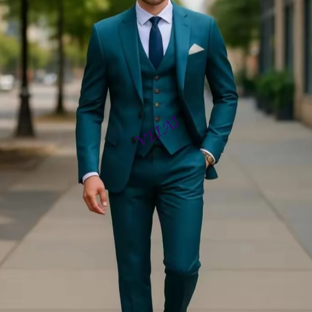 

CustomizedTeal Blue Slim Fit 3-Piece Suit Wedding Tuxedo Custom Tailored