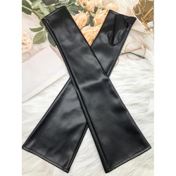 Black PU Faux Leathers Long Arm Warmer Dress Up Fingerless Gloves Halloween Cosplay Elbow Mitten Dropship