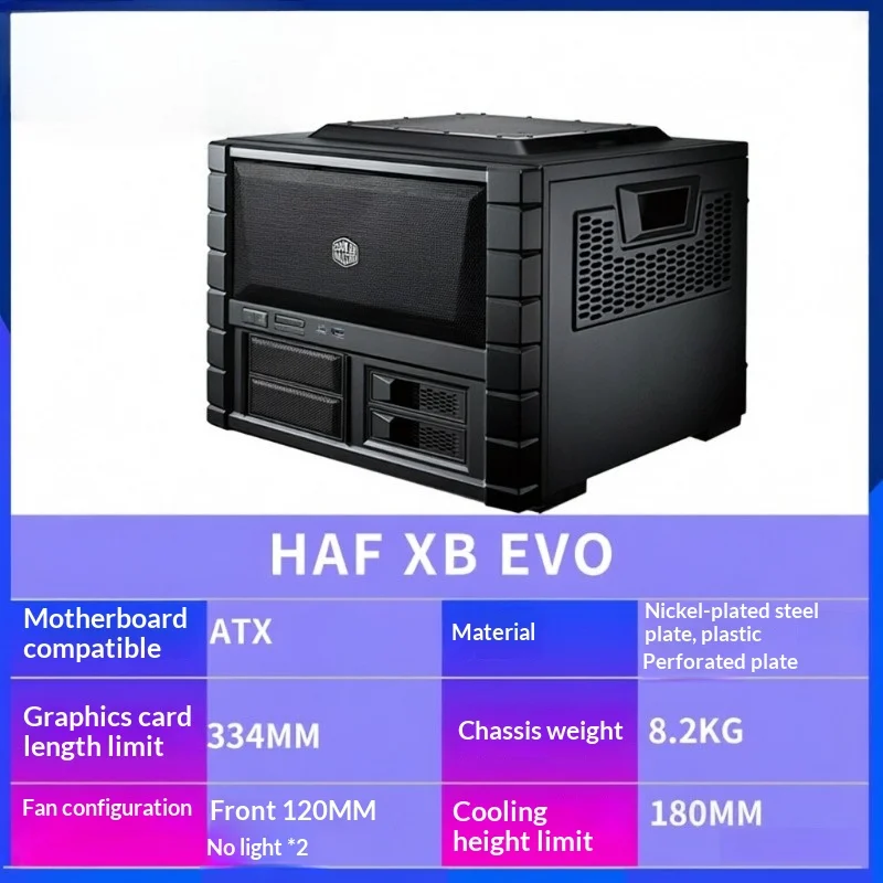 Horizontal ATX Computer Case, Supports 334mm GPU & 180mm CPU Cooler, 2x120mm Fans, HAF XB EVO for Gaming PC