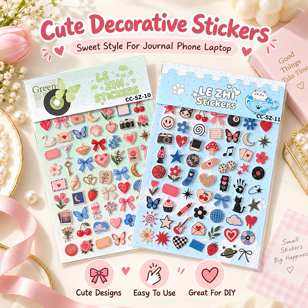 Lezhi Alphabet Puffy Stickers Colorful Letter Heart Butterfly DIY Craft Stickers for Journal Scrapbook Notebook Phone Decor