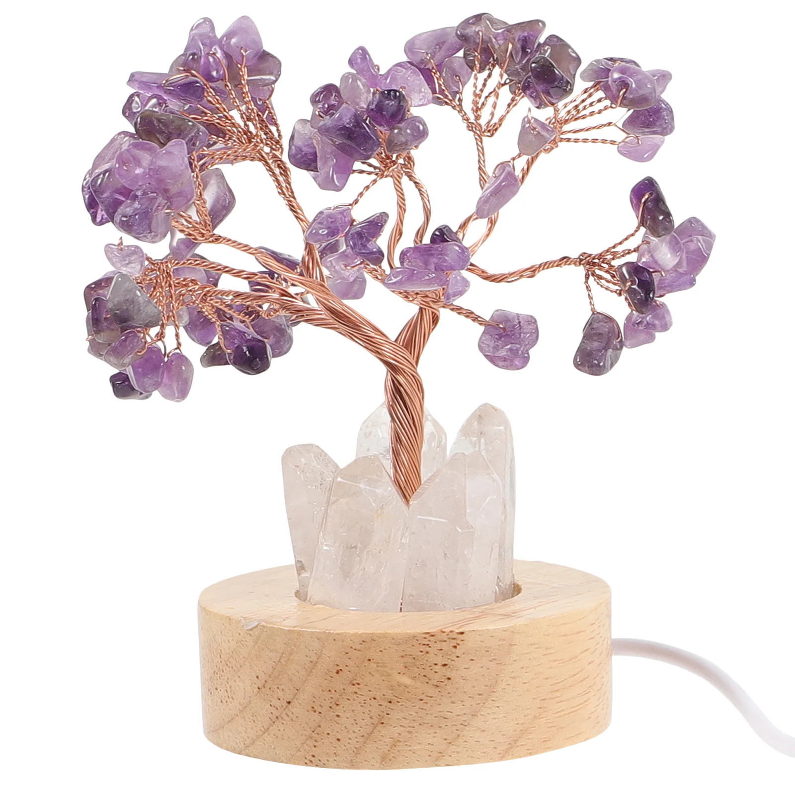 Amethyst Crystal Tree Night Light Bedside Lamps Small Desktop Money Tree Bedroom Decor Safe Compact Size Good Gift