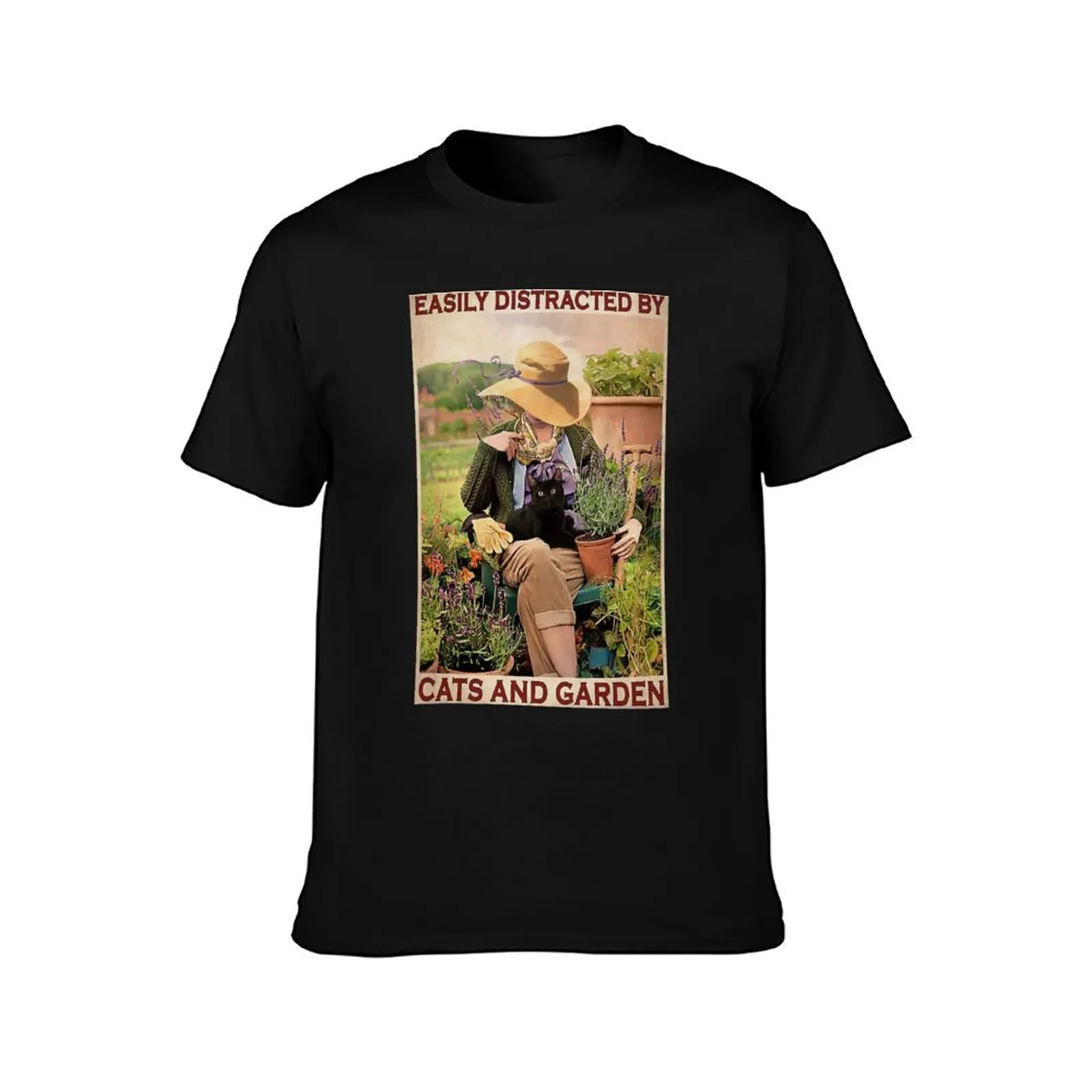 Easily Distracted By Black Cat And Garden Gardener Canvas Prints Canvas, Poster Fine Art Vertical Poster T-Shirt