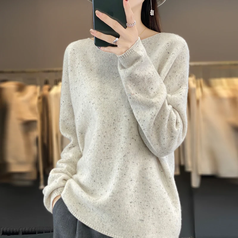 2024 Autumn/Winter New Fashion 100% Pure Australian Wool Round Neck Knitted Loose Solid Color Knitted Woolen Sweater