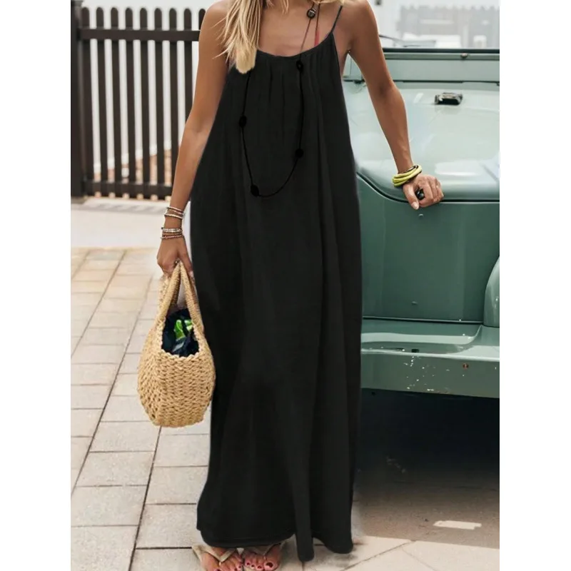 Vestido Largo Holgado para Mujer sin Tirantes y Espalda Descubierta, Cómodo para Dormir y Casual 3