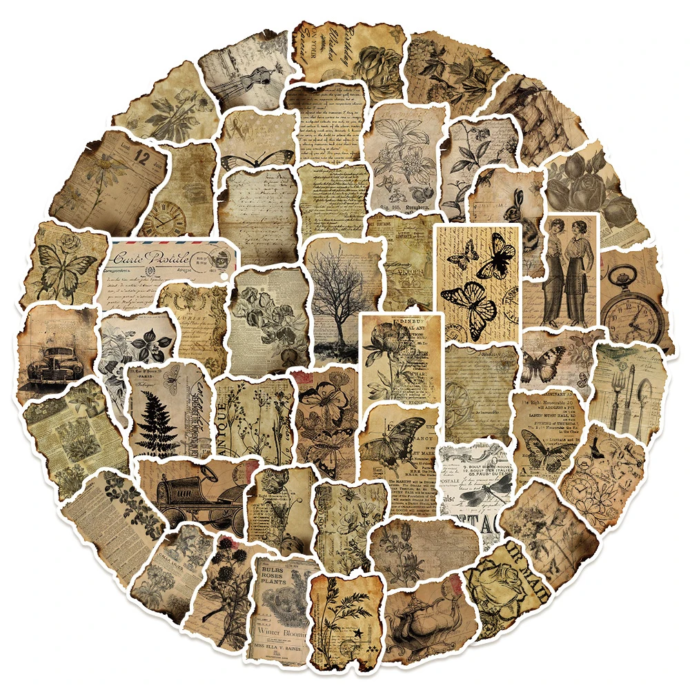 10/30/50pcs Vintage Art Manuscript Stickers Funny Graffiti Sticker DIY Skateboard Phone Notebook Creative Retro Style Decals Toy