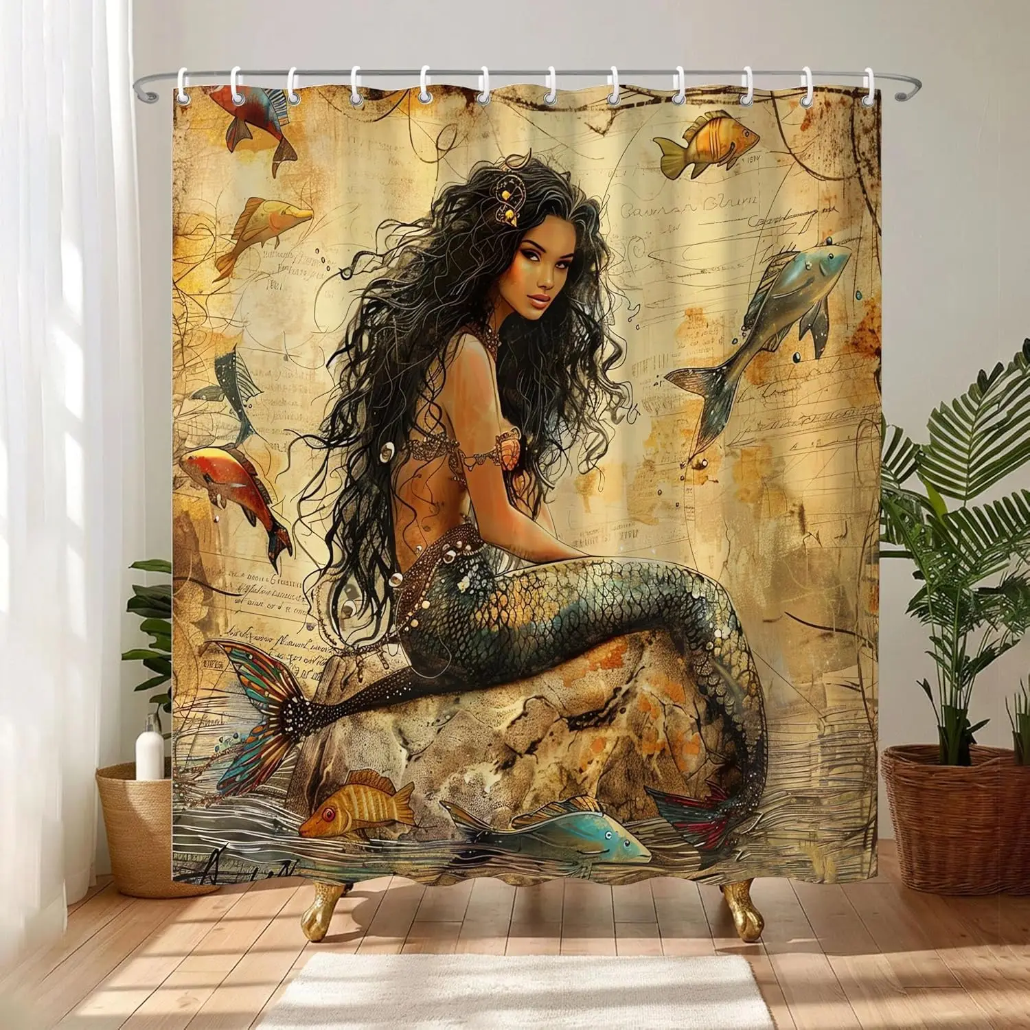 

Large Mermaid Shower Curtain Waterproof Bathroom Curtain Nautical Vintage Seascape Art Home Decor Fantasy Wall Decor