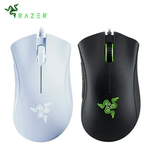 Razer DeathAdder 필수 유선 게이밍 마우스, 노트북 PC 게이머용 마우스, 6400DPI 광학 센서, 5 개의 독립 버튼, 정품 