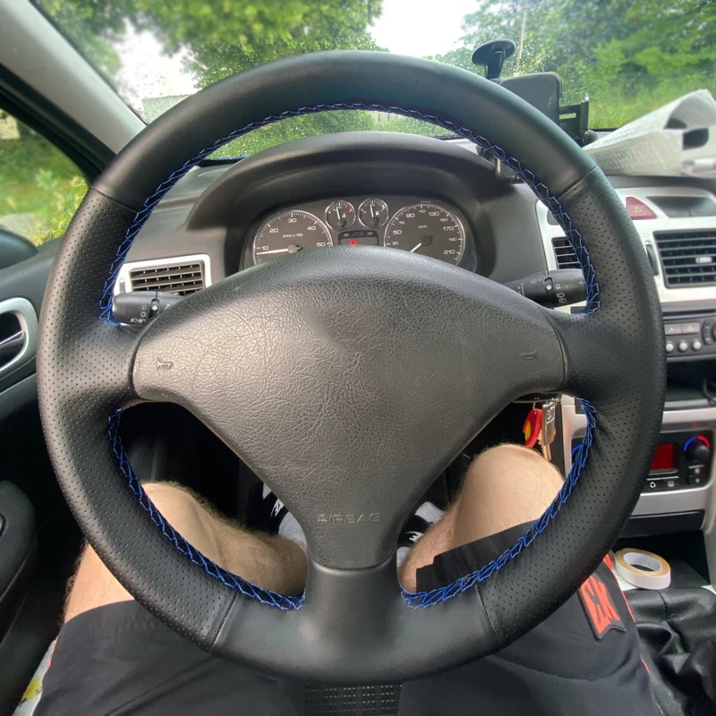 For Peugeot 307 CC 407 SW 2004 2005 2006 2007 2008 2009 Hand Sewing Steering Wheel Soft Perforated Leather Cover Protection Trim