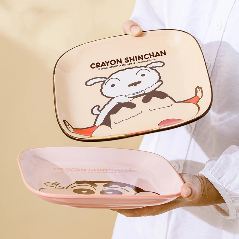 Crayon Shin Chan-cuenco de arroz de cerámica para estudiantes, bonito dibujo animado de Anime, aperitivos de frutas, ensalada, plato cuadrado, vajilla, regalo de cumpleaños para niños