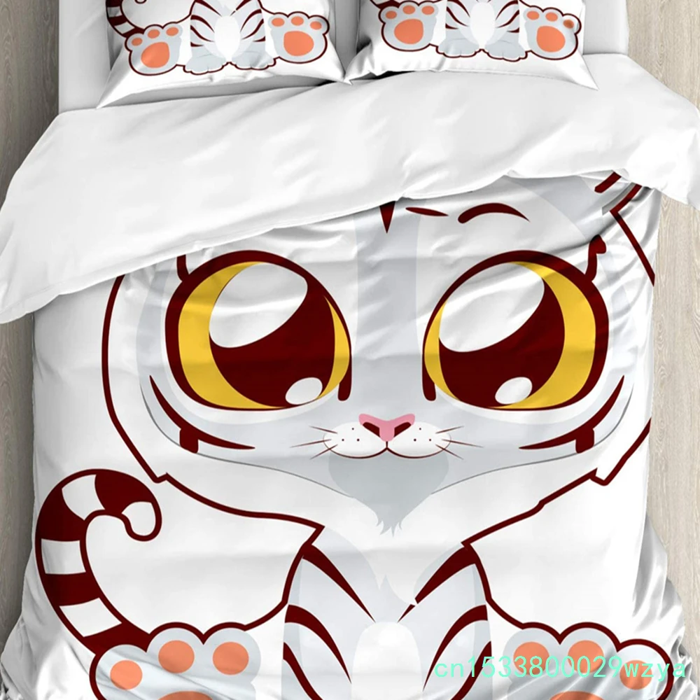 Big Eye Cat 3-teilige Bettwäsche-Sets 3D-Digitaldruck Maßgefertigter Bettbezug-Set für Zuhause Queen King Bettdecke Kissenbezug