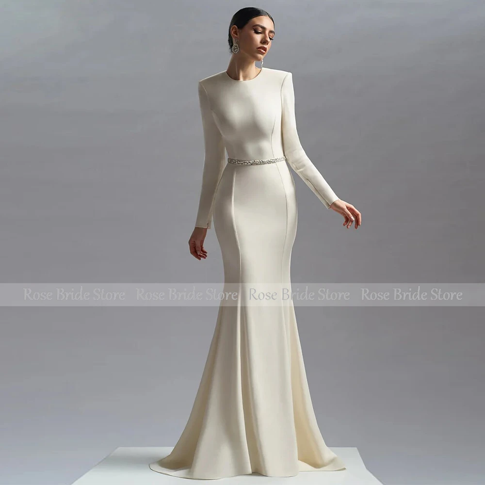 Wedding Guest Dress Simple White Spandex Ruched Backless Wedding Party Mermaid Jewel Long Dresses Hall Wedding Dress 2024