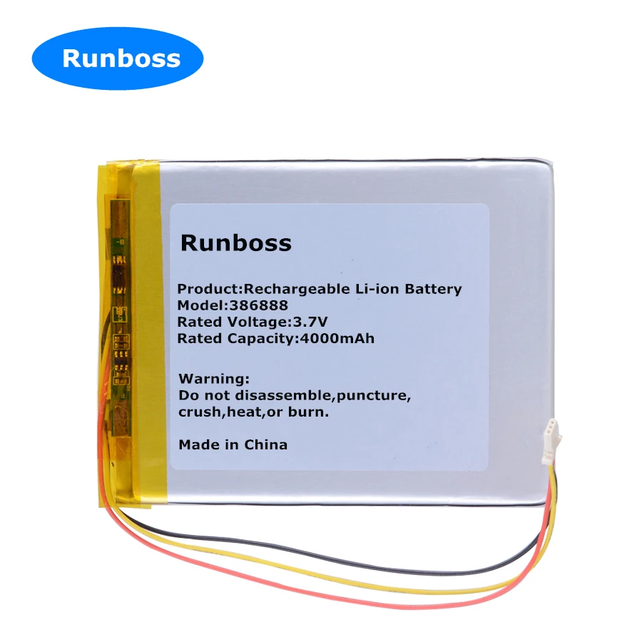 386888 3.7V 4000MAH Li-Polymer Battery for Book Buks James Cook 2 Boox E-Book Onyx Darwin 3/4/5/6 Crema Soundup Vasco De Gama