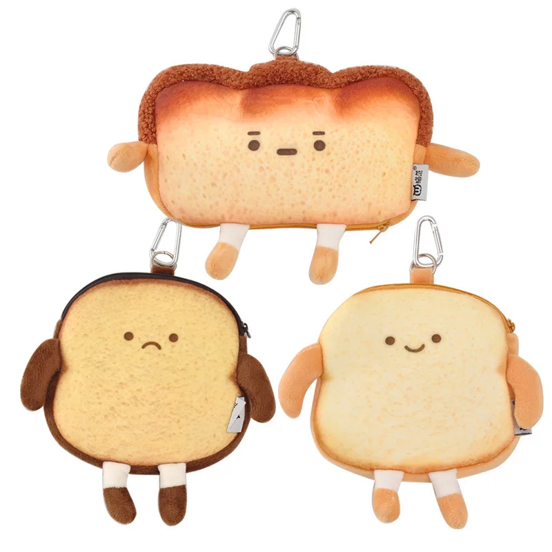 Creative Bread Series Toast Plush Coin Purse Key Chain Charm Girls Card Holder Casual Cute Cartoon Coin Bag earphone Storage bag