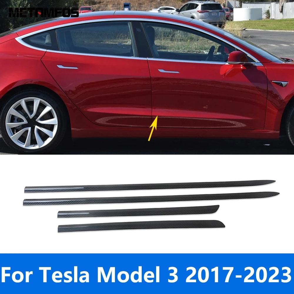 

For Tesla Model 3 2017-2021 2022 2023 Carbon Fiber Door Side Line Strip Body Skirt Molding Trim Sticker Accessories Car Styling