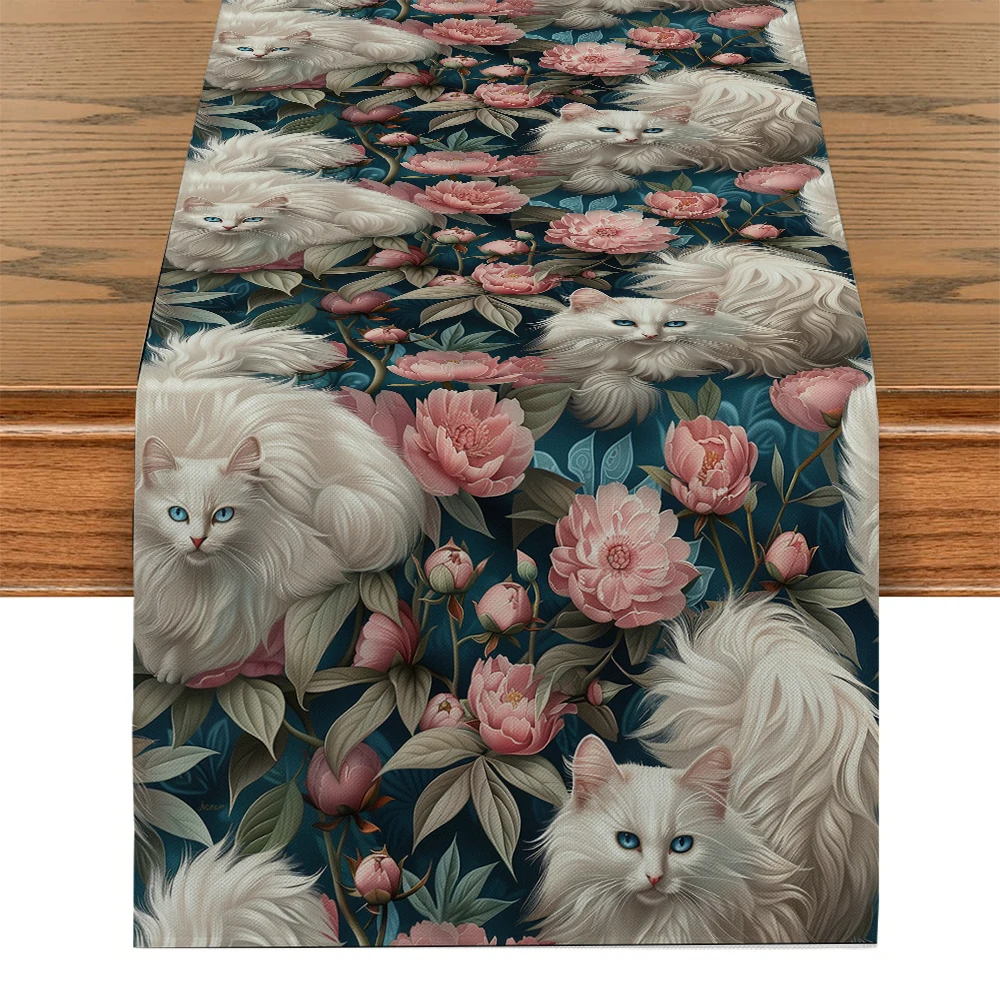 Cat Flower Watercolor Table Runners Tablecloth Home Decoration Dining Tables Table Runner Wedding Party Tablecover