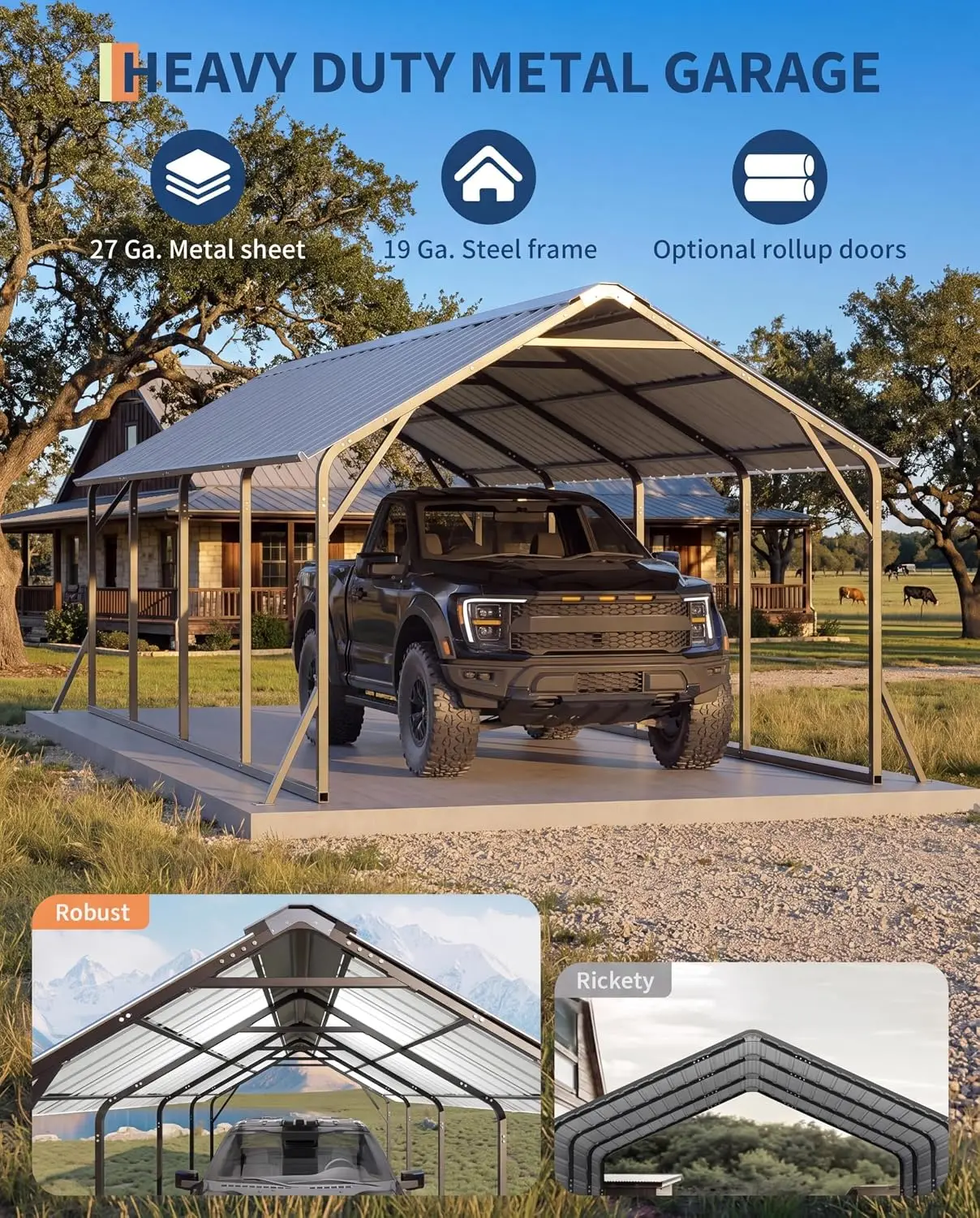 11x20 FT Metal Carport with Vertical Roof | Reinforced Steel Frames for All-Weather/ for Full-Size Pickup Trucks, Boats